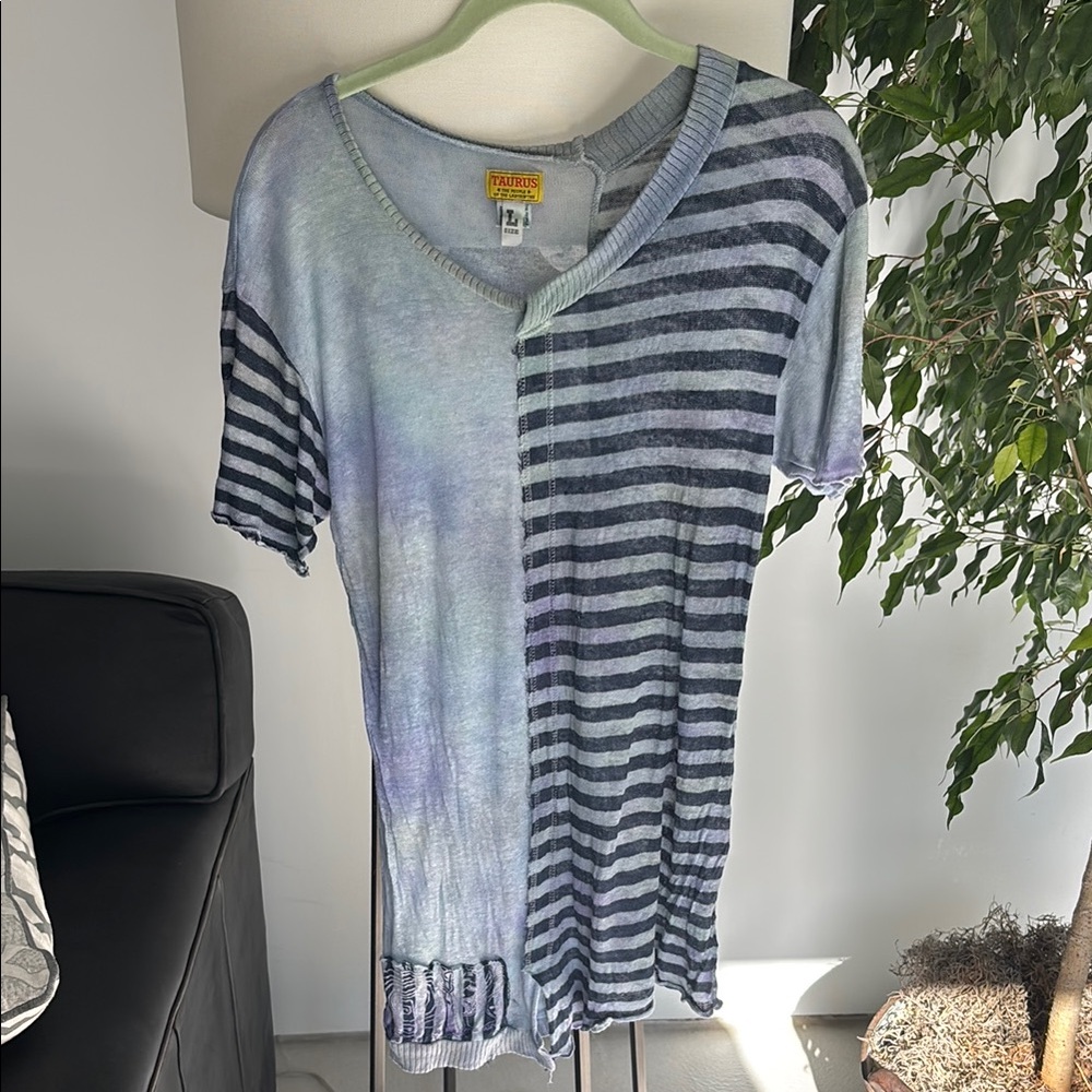 The People of the Labyrinths Blue Asymmetrical Short Sleeve T-Shirt